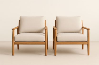 Set di poltrone in tessuto beige con struttura in legno