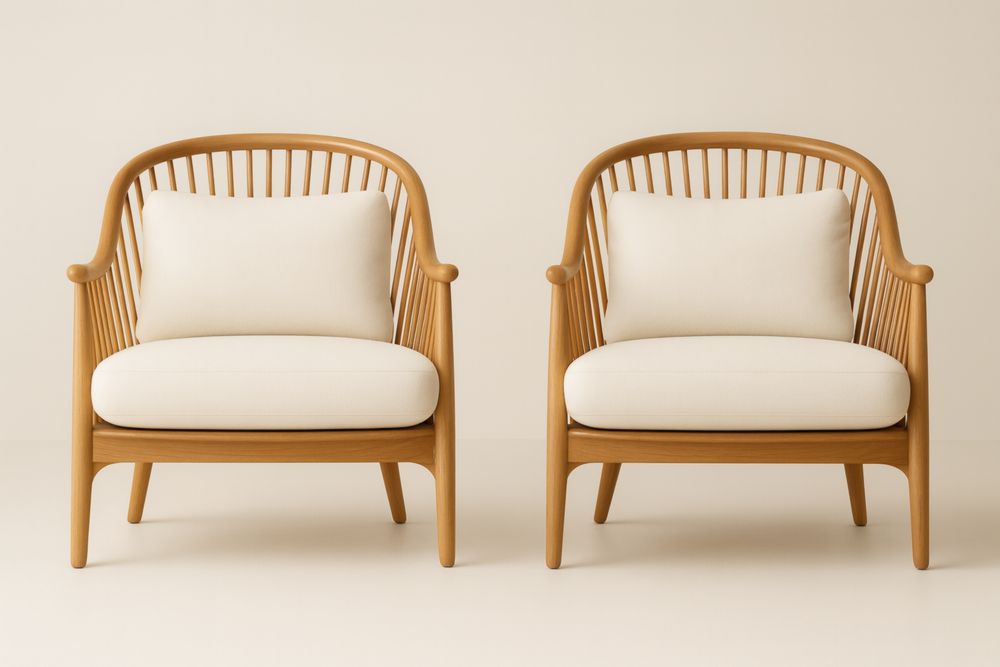 Set di Poltrone in Legno con Cuscini Beige