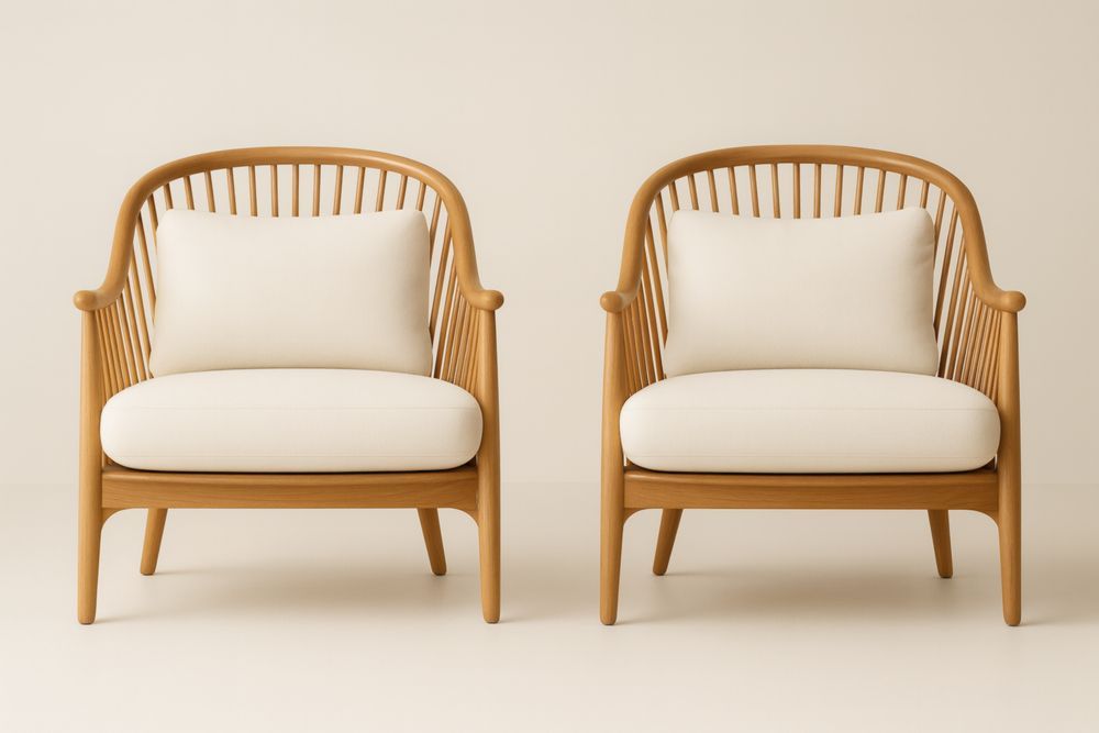 Set di Poltrone in Legno con Cuscini Beige