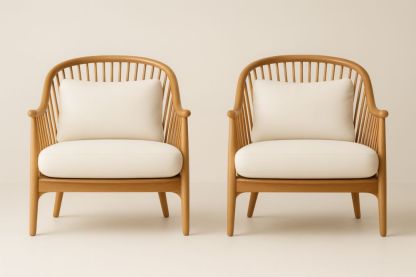 Set di Poltrone in Legno con Cuscini Beige