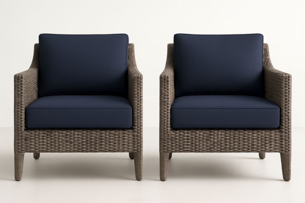 Set di 2 Poltrone in Rattan con Cuscini Blu