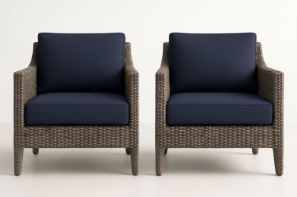 Set di 2 Poltrone in Rattan con Cuscini Blu