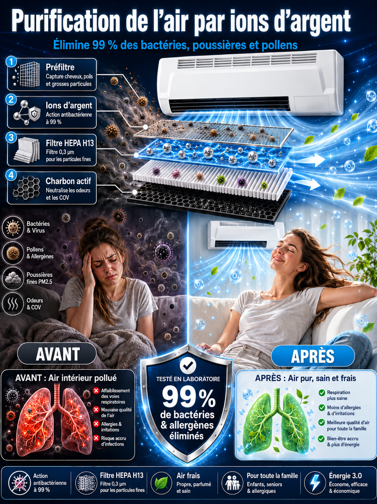 Climatiseur mural domestique 3.0 économe en énergie, chaud et froid🥵 Dites adieu aux factures d'électricité exorbitantes et à la chaleur étouffante ! 