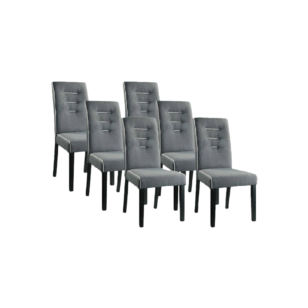 Ensemble de 6 chaises de salle à manger rembourrées, tissu gris, pieds en bois noir-heavens-door.onLine