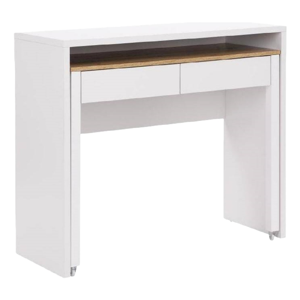 Bureau blanc avec double tiroir et étagère ouverte intégrée-heavens-door.onLine