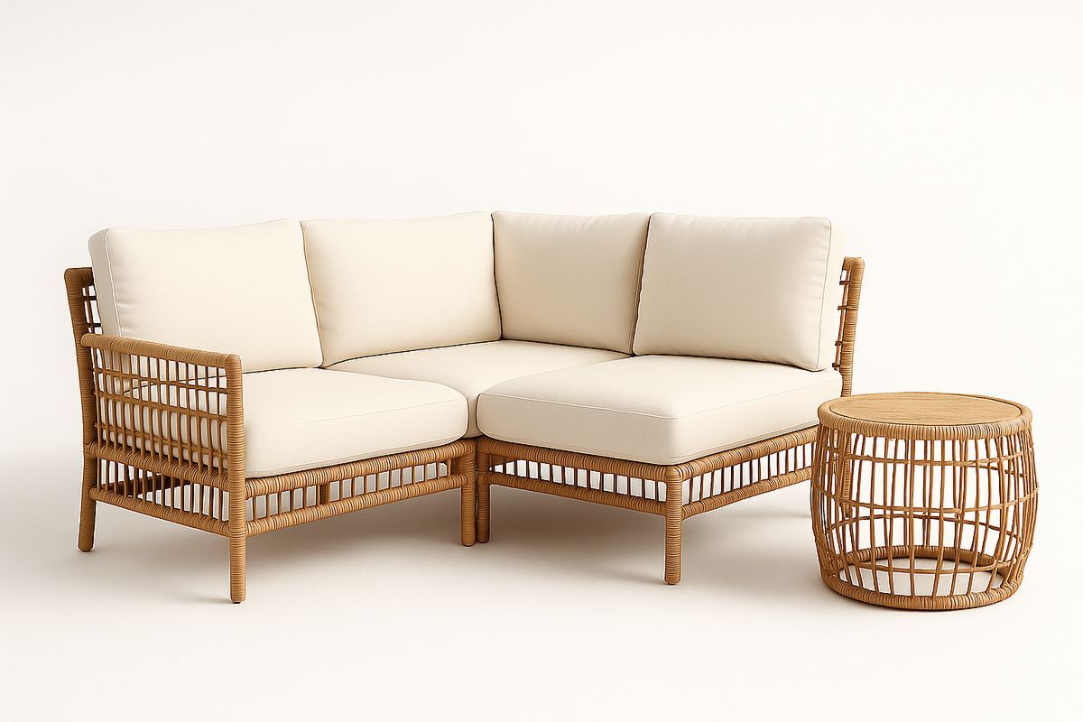Corner Lounge Set PE Rattan Beige Cushions