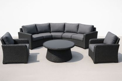 Outdoor Wicker Lounge Set with Glass Top Table and Cushions Black/Grey