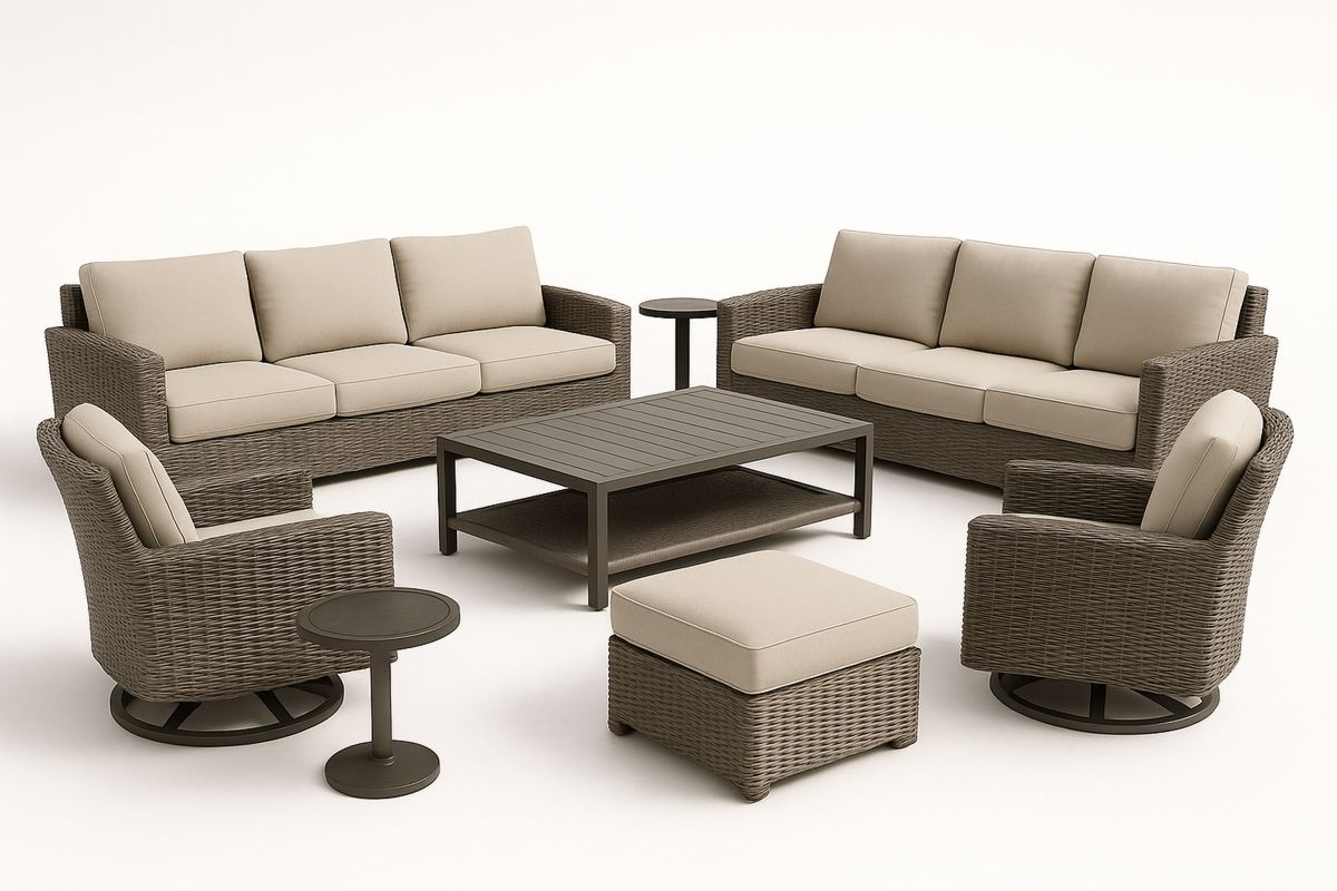 Outdoor Wicker Lounge Set with Cushions and Aluminium Frame