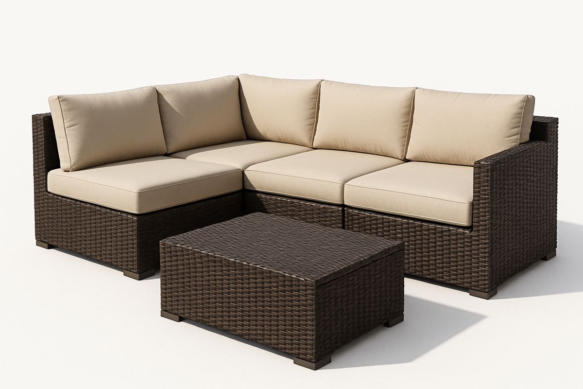 Wicker Outdoor Sectional Sofa Set Brown Beige with Coffee Table
