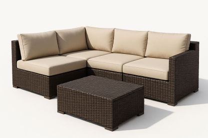 Wicker Outdoor Sectional Sofa Set Brown Beige with Coffee Table