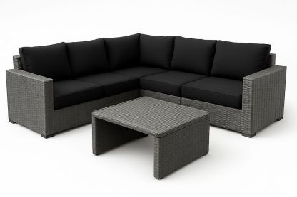 Corner Outdoor Sofa Set PE Wicker Black Cushions with Coffee Table