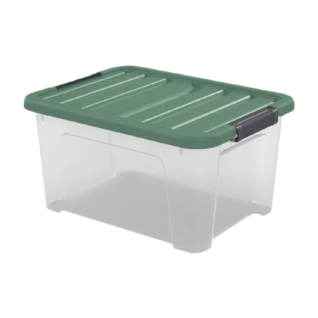 Caja de almacenamiento de plástico transparente con tapa verde y cierres laterales-jessehenry.shop