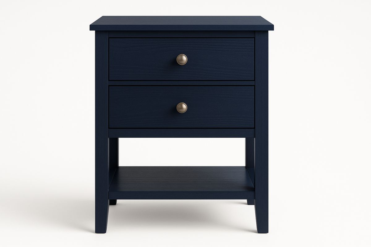 Wooden Bedside Table Two Drawers Shelf Navy Blue 45x35x60 cm-Juterootsy