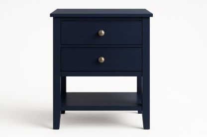 Wooden Bedside Table Two Drawers Shelf Navy Blue 45x35x60 cm-Juterootsy