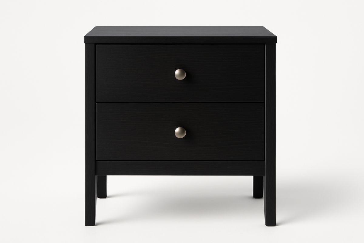 Black Wood 2-Drawer Bedside Table 45cm x 35cm x 55cm-Juterootsy