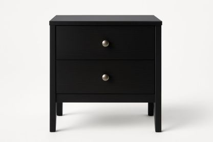 Black Wood 2-Drawer Bedside Table 45cm x 35cm x 55cm-Juterootsy