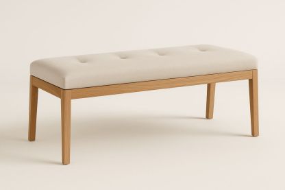 Rectangular Upholstered Bench Oak Frame Linen Blend Fabric 120cm-Juterootsy