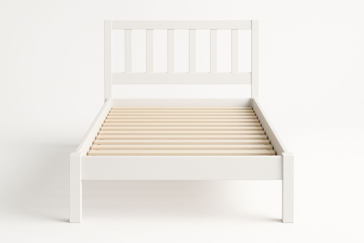 White Wooden Single Bed Frame Slatted 200cm x 100cm-Juterootsy