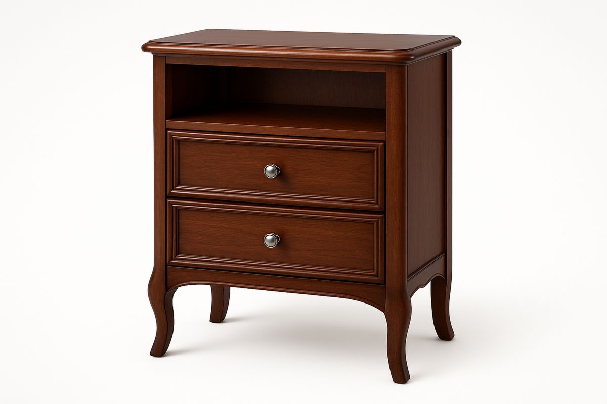Brown Timber Bedside Table with Two Drawers 60cm-Juterootsy