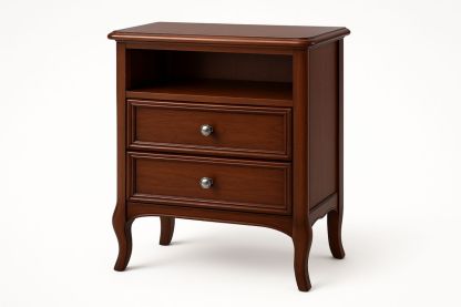 Brown Timber Bedside Table with Two Drawers 60cm-Juterootsy