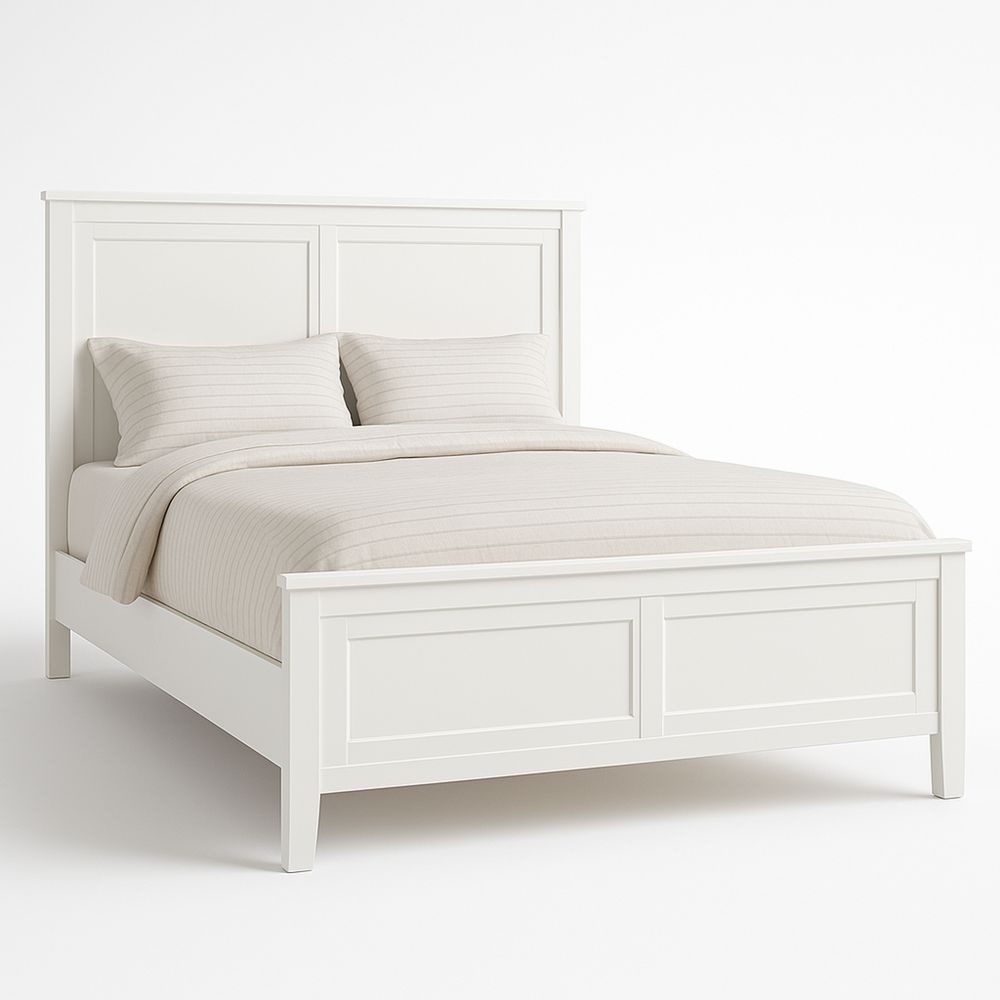 White Wooden Queen Bed Frame, Pine and MDF Panels-Juterootsy