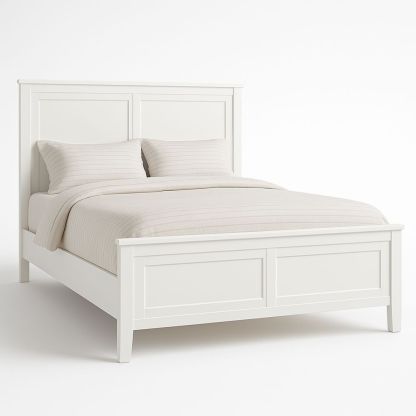 White Wooden Queen Bed Frame, Pine and MDF Panels-Juterootsy