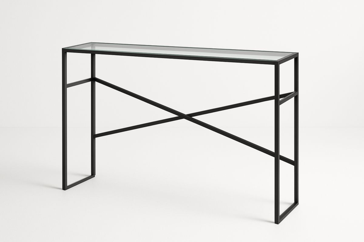 Glass Top Console Table with Metal Frame - Black 120cm x 30cm x 80cm-Juterootsy
