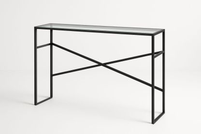 Glass Top Console Table with Metal Frame - Black 120cm x 30cm x 80cm-Juterootsy