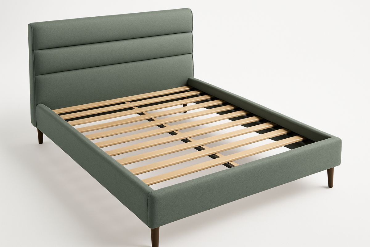 Fabric Upholstered Queen Bed Frame with Slatted Base Green-Juterootsy