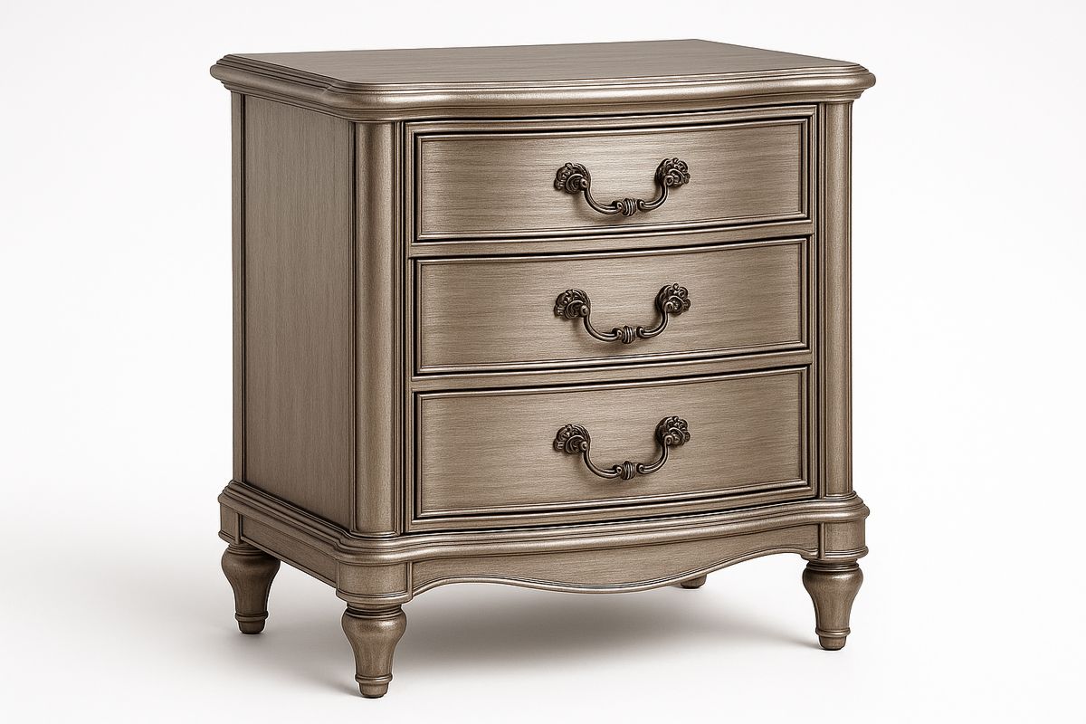 Solid Wood Bedside Table with 3 Drawers in Antique Bronze Finish-Juterootsy