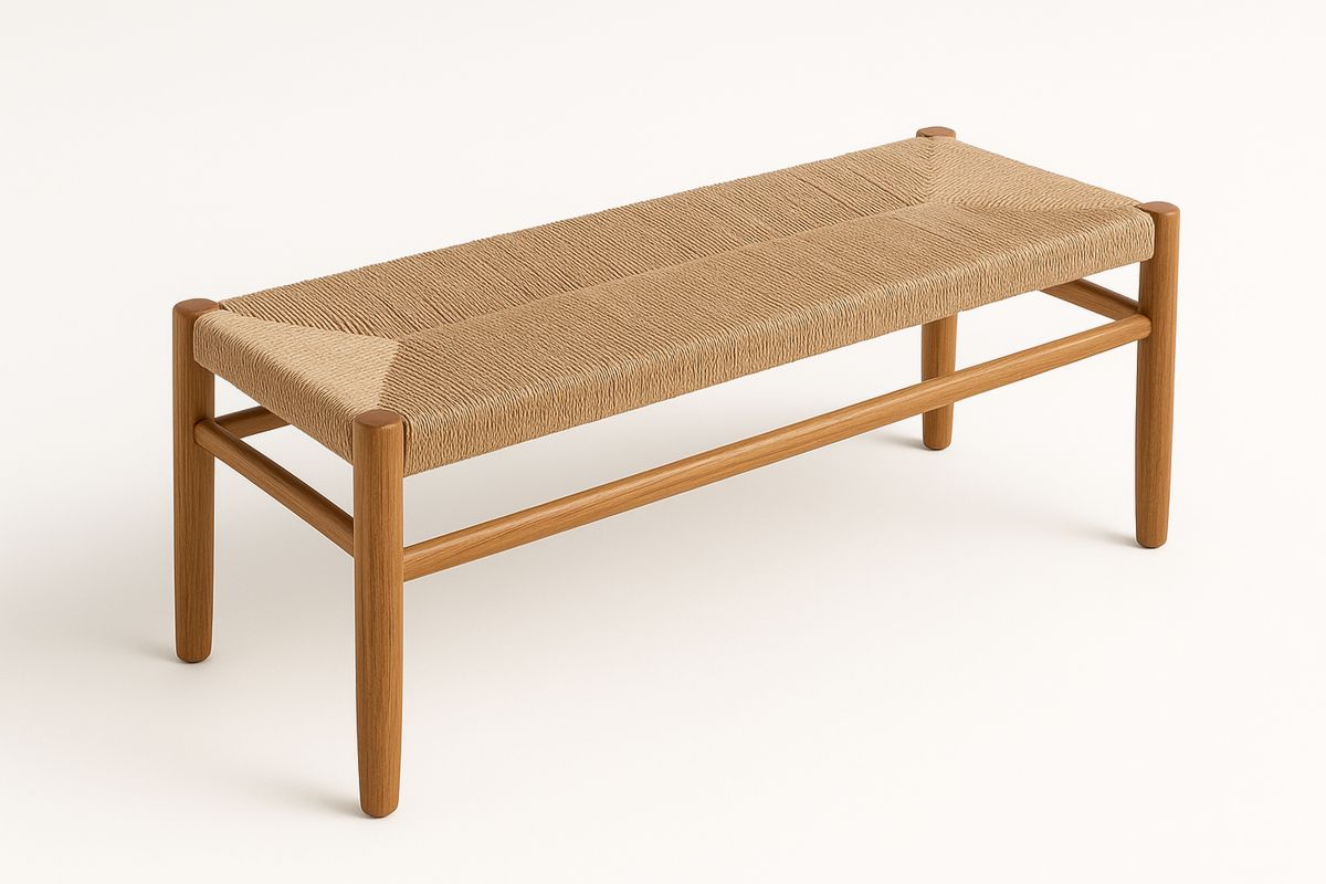 Oak Wooden Bench with Woven Seat 120cm-Juterootsy