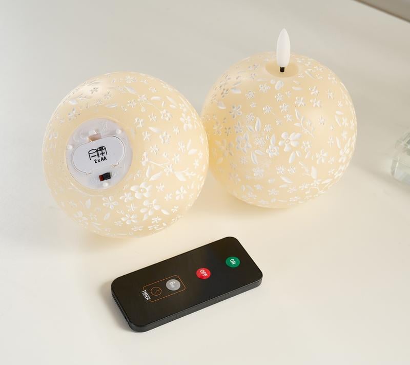 Home Reflections S/2 Flameless Spring Carved Spheres