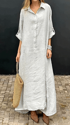 Women's Maxi Dress Sundress Shift Dress Vacation Casual Boho Daily Beach Holiday Loose Fit Plain Long Sleeve Lapel White Pink Green Summer Spring