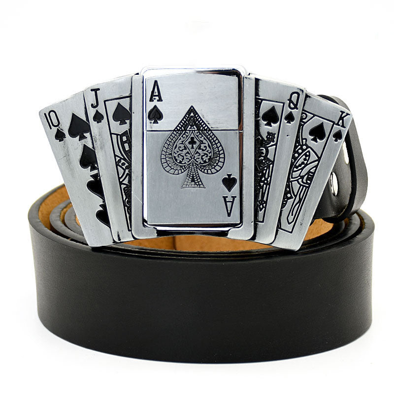 (🔥New Arrival) Fashion Punk Genuine Leather Belt With Lighter