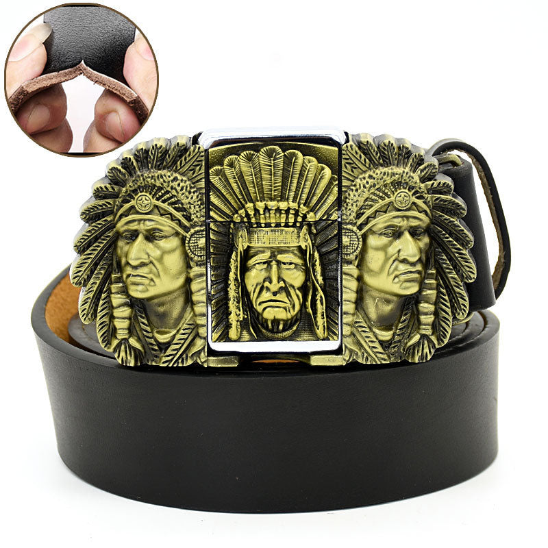 (🔥New Arrival) Fashion Punk Genuine Leather Belt With Lighter