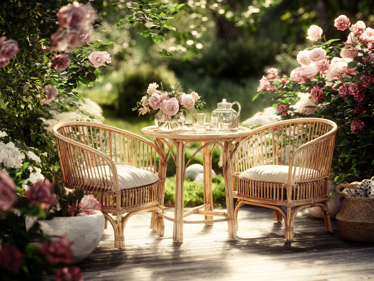 Sessel- und Beistelltisch-Set Rattan - Sessel 78x78x74 cm - natur/beige - Garten - klassisches Design