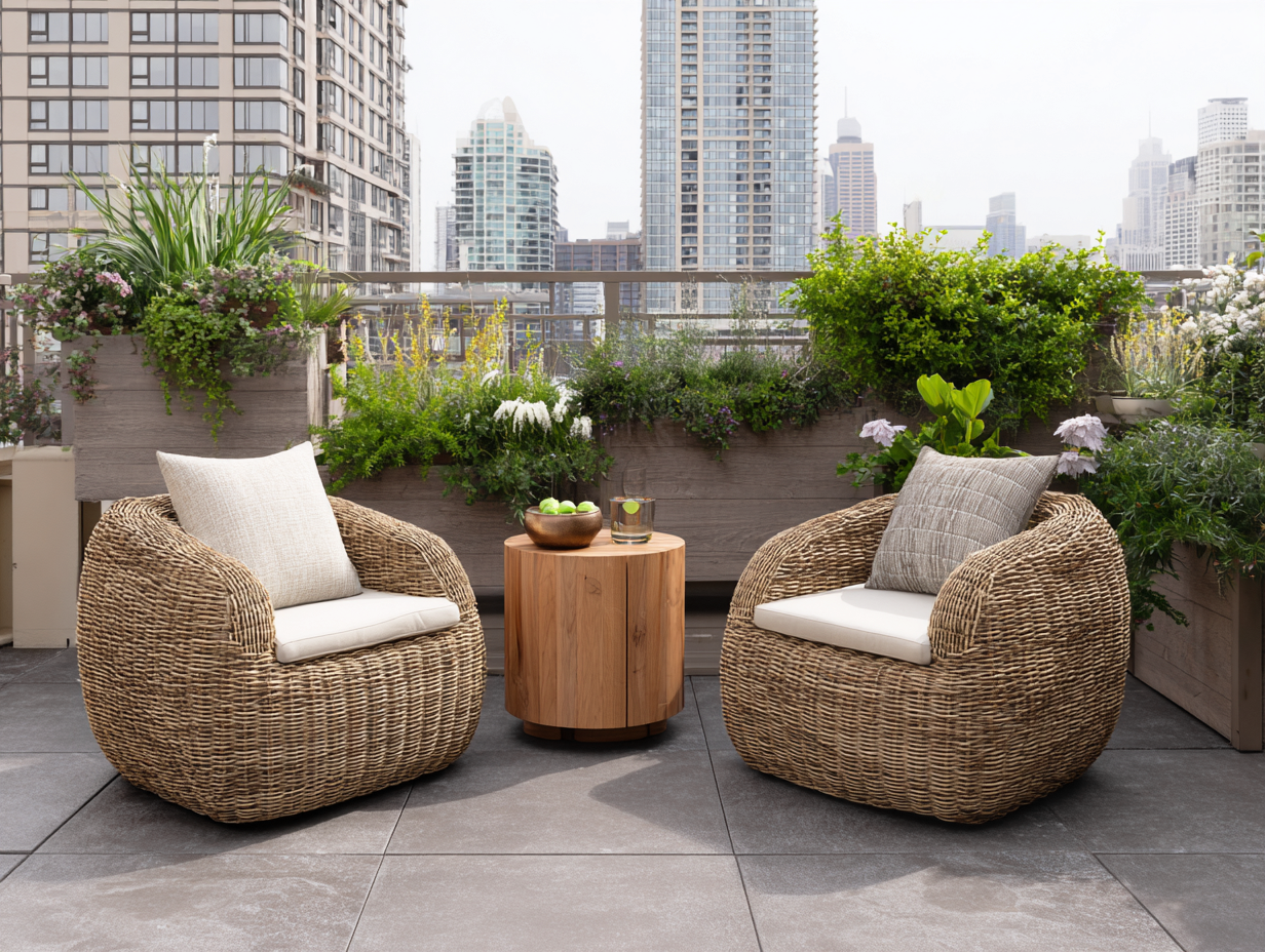 Sessel- und Beistelltisch-Set Rattan - Sessel 82x82x72 cm - natur/weiß - Garten - modernes Design