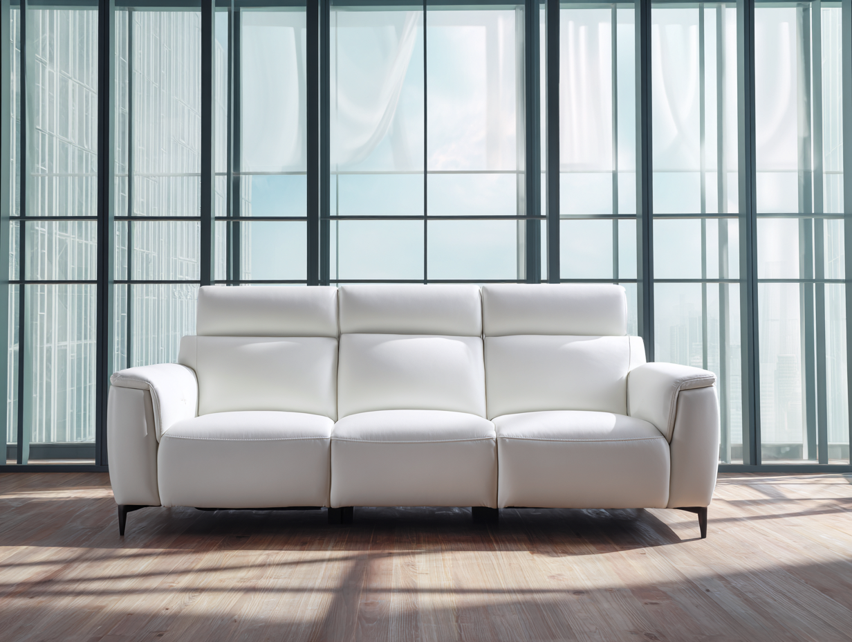 3-Sitzer Sofa Leder 210x95x92cm - weiß - für Wohnzimmer - modernes Design mit gepolsterten Armlehnen