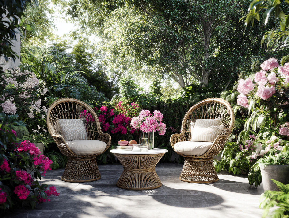 Sessel- und Beistelltisch-Set Rattan - Sessel 80x78x76 cm - natur/beige - geeignet für den Garten - klassischer Stil