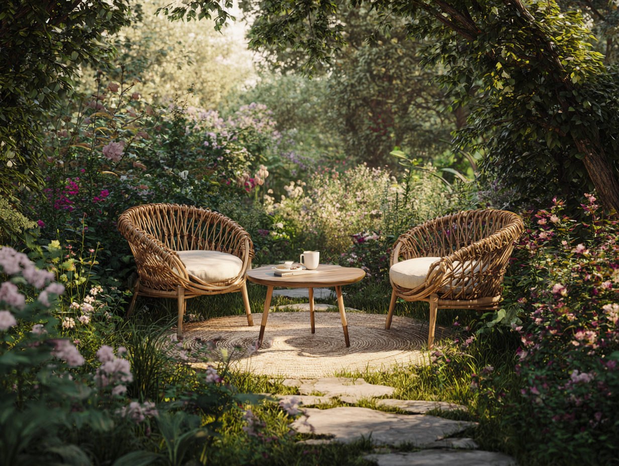 Sessel- und Beistelltisch-Set aus Rattan - Sessel 82x78x76cm - Naturfarben/Beige - für Garten und Terrasse - natürliches Outdoor-Design