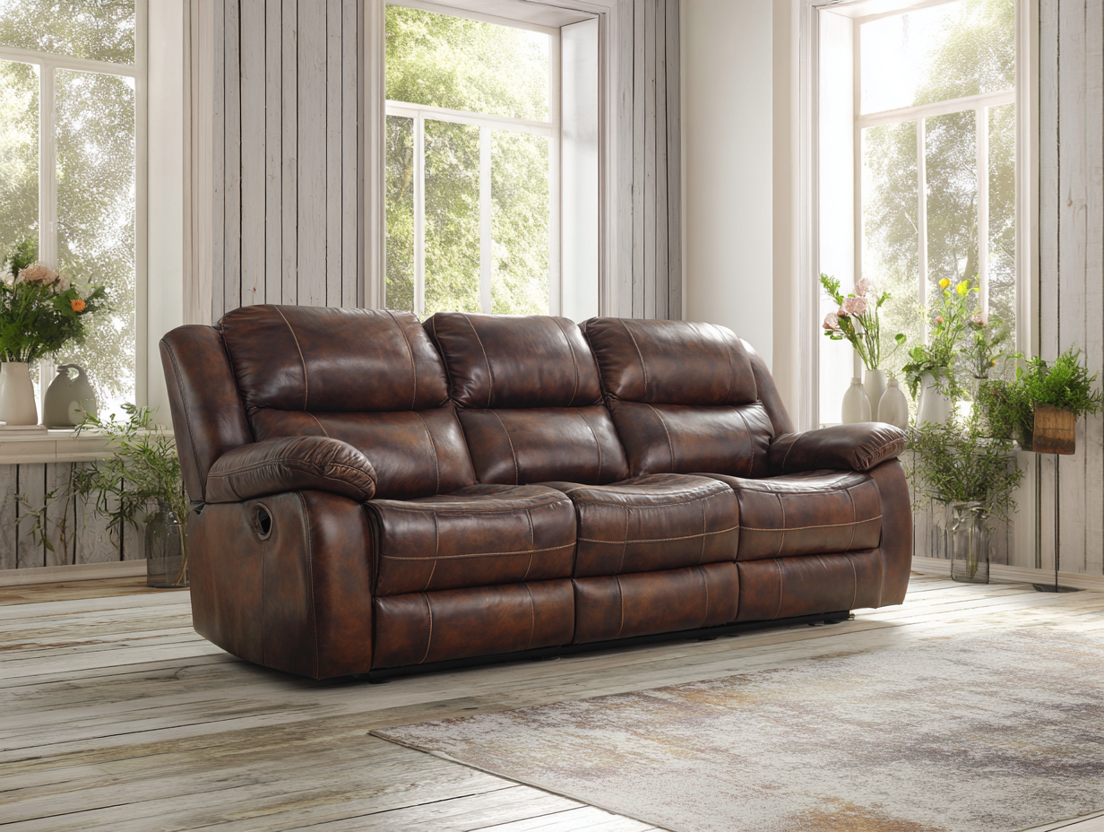 3-Sitzer Echtleder 215x98x102cm - braun - für Wohnzimmer - manuelle Relaxfunktion