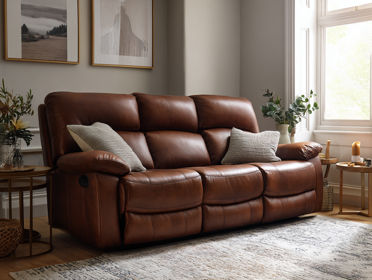 3-Sitzer Sofa Echtleder 210x95x100cm - braun - für Wohnzimmer - komfortables Relaxdesign