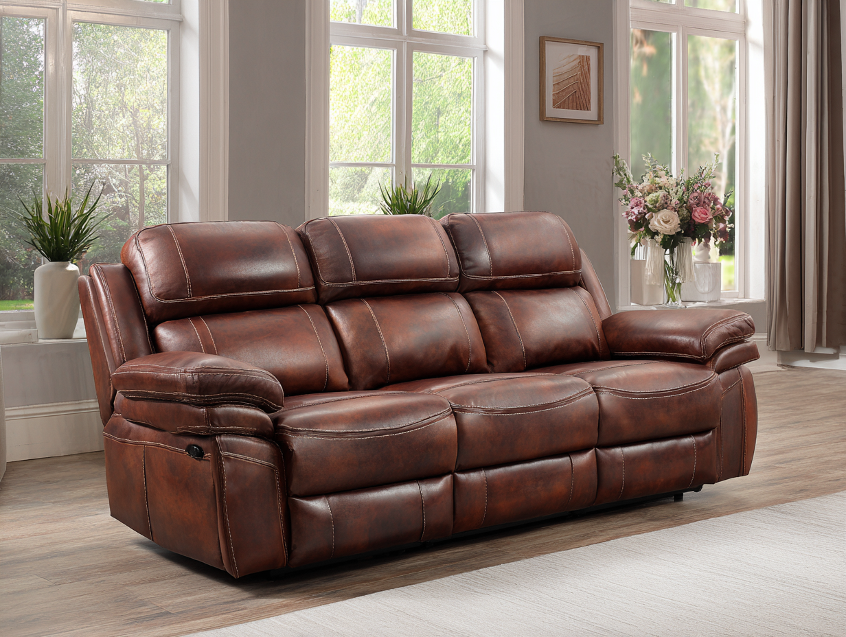 3-Sitzer Sofa Echtleder 210x95x102 cm - Braun - Wohnzimmer - Relaxfunktion