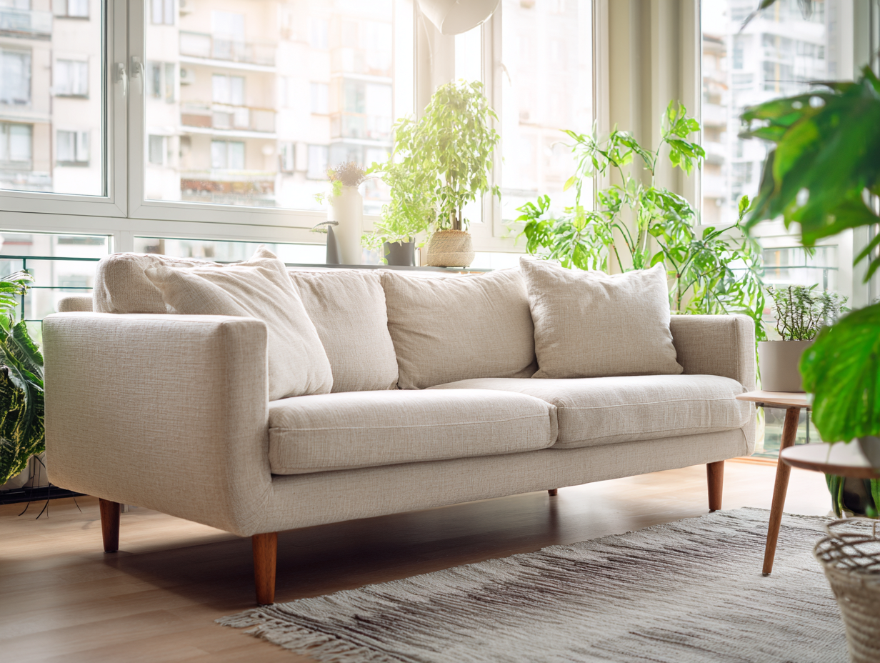 3-Sitzer Sofa Stoff 210x90x85 cm - beige - Wohnzimmer - modernes Design