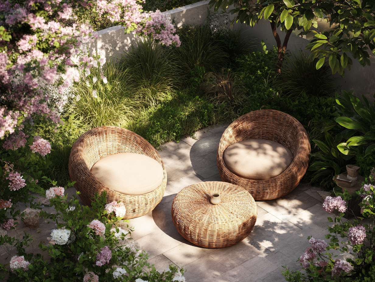 Sessel- und Beistelltisch-Set Rattan - Sessel 80x80x70 cm - natur/beige - Garten - modernes Design