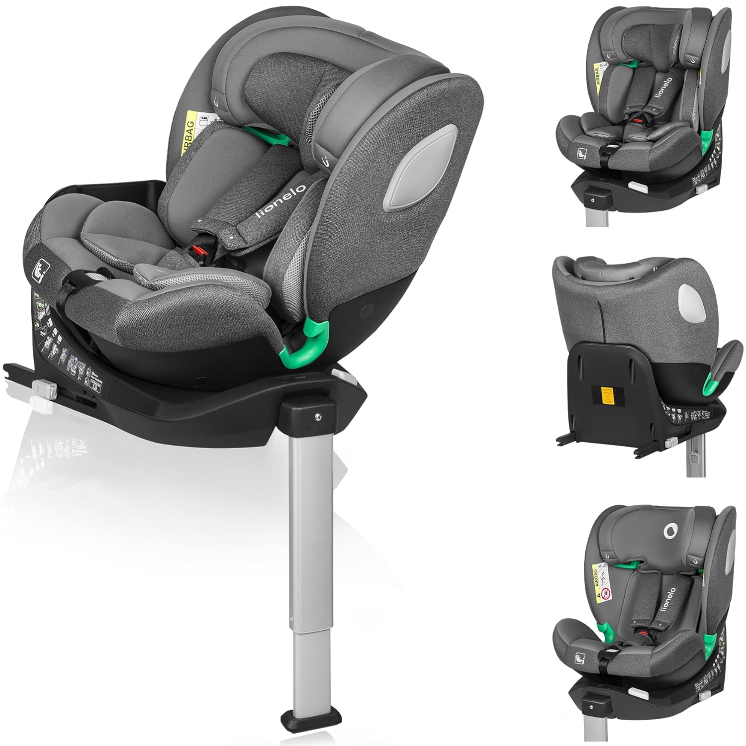 LIONELO BRAAM i - Size Kindersitz 360o drehbar für Kinder 0 - 36kg, Vorwärts - und rückwärtsgerichtete Montage, ISOFIX Stützfuß, Verstellbare Kopfstütze und Rückenlehne, Reduktionseinlage-Hubare