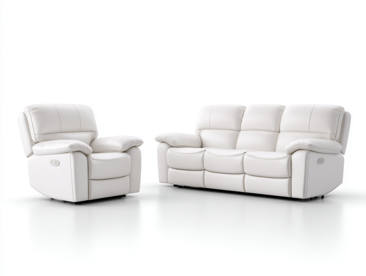 Sofa- und Sessel-Set 3-Sitzer aus Kunstleder - Sofa 215x96x102cm - Weiß - für Wohnzimmer - komfortable Relaxfunktion-Hubare