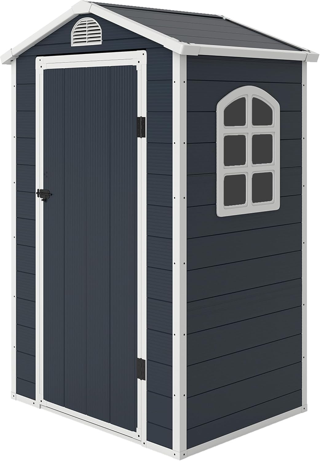 Outsunny Gerätehaus 1,1m2, Geräteschuppen mit Satteldach, 134 x 104 x 204 cm, Kunststoff Geräteschuppen mit Abschließbar Tür Belüftungsöffnung Fenster Fundament, Gartenhaus für Garten Dunkelgrau-Hubare