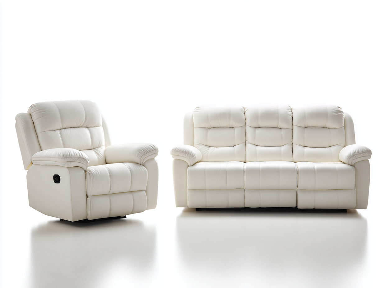Sofa- und Sessel-Set 3-Sitzer aus Kunstleder - Sofa 210x95x100cm - Weiß - für Wohnzimmer - komfortables Relaxdesign-Hubare
