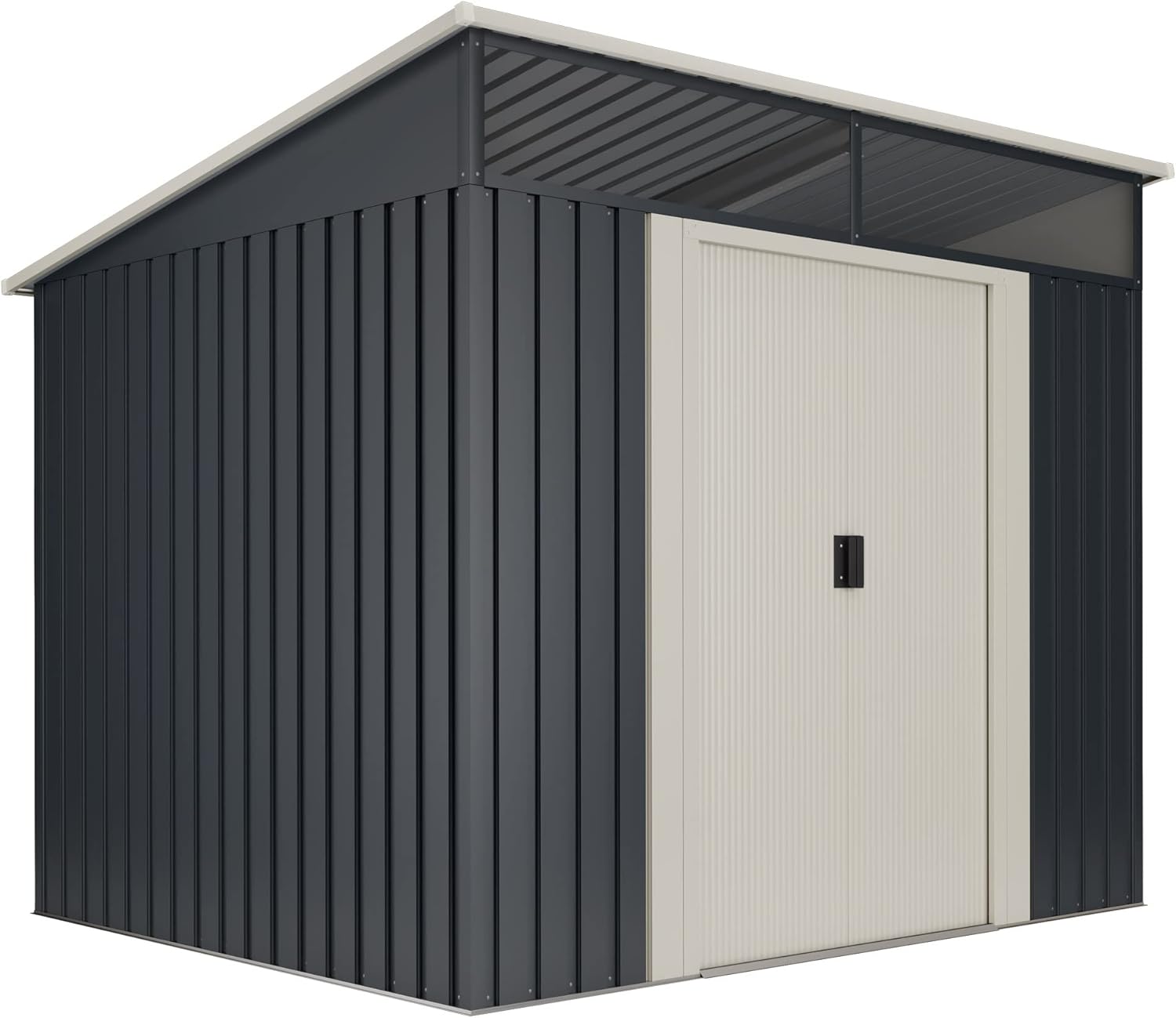 Wasabi - Gartenhaus Metall 4,6m2 Stark - 238 x 193 x 203cm - Oberlicht - Doppelte Schiebetür - Anthrazitgrau - Geräteschuppen XL - Gerätehaus Outdoor Wetterfest-Hubare
